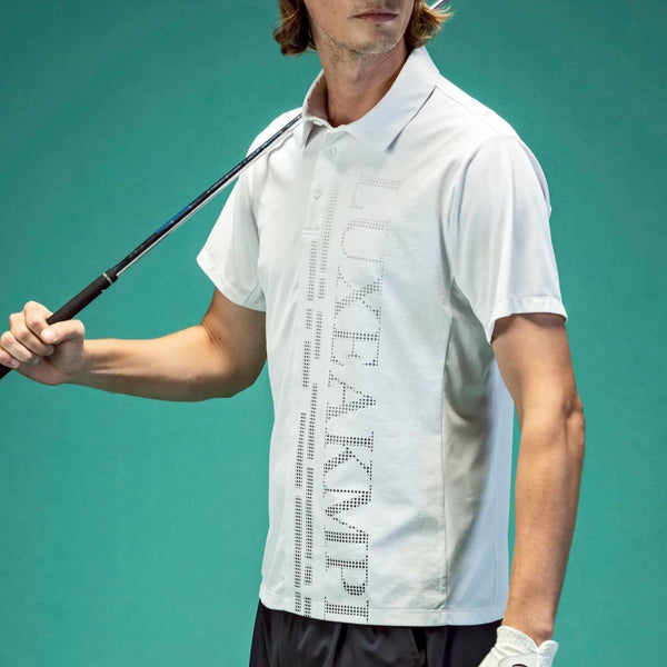 LUXEAKMPLUS(リュクスエイケイエムプラス)　ゴルフ バーティカルロゴ半袖ポロシャツ