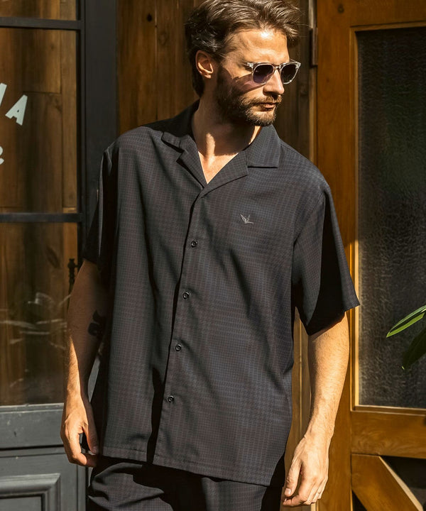 ウノピゥウノウグァーレトレリラックス　グレンチェックオープンカラーシャツ