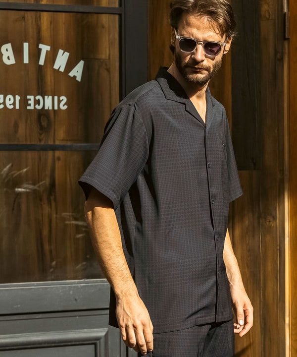 ウノピゥウノウグァーレトレリラックス　グレンチェックオープンカラーシャツ