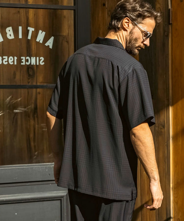 ウノピゥウノウグァーレトレリラックス　グレンチェックオープンカラーシャツ