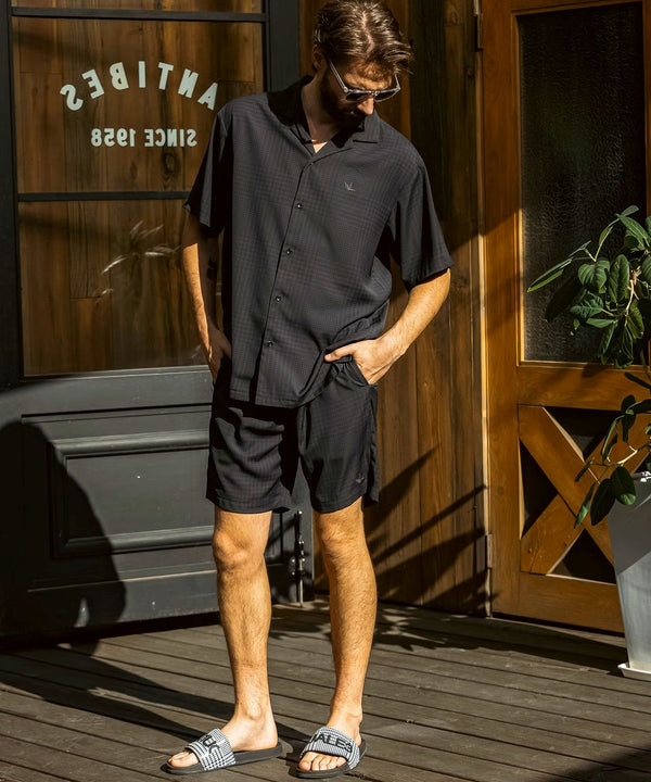 ウノピゥウノウグァーレトレリラックス　グレンチェックオープンカラーシャツ