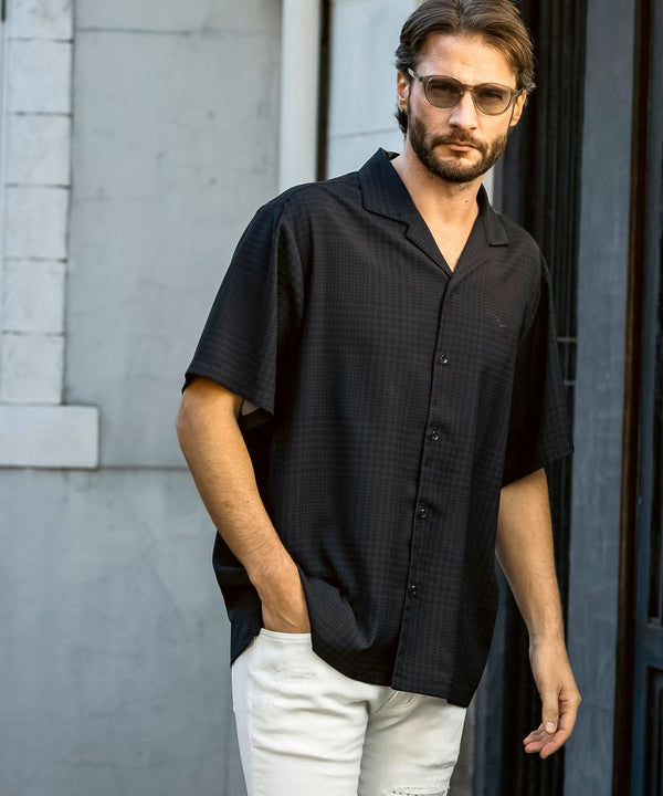 ウノピゥウノウグァーレトレリラックス　グレンチェックオープンカラーシャツ