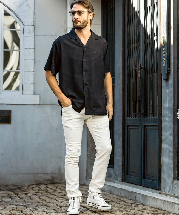 ウノピゥウノウグァーレトレリラックス　グレンチェックオープンカラーシャツ