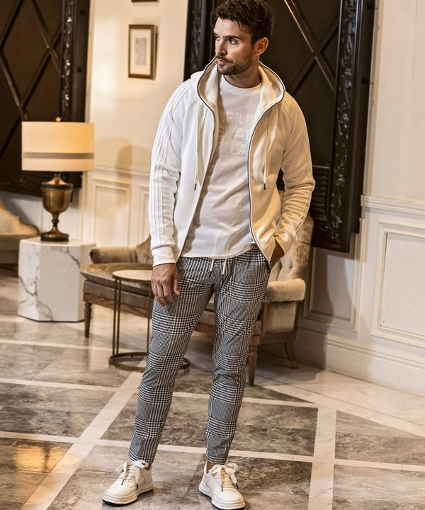 ウノピゥウノウグァーレトレリラックス　接触冷感グレンチェックナイロンスラックス