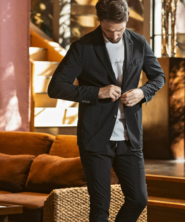 ウノピゥウノウグァーレトレリラックス　接触冷感グレンチェックナイロンスラックス