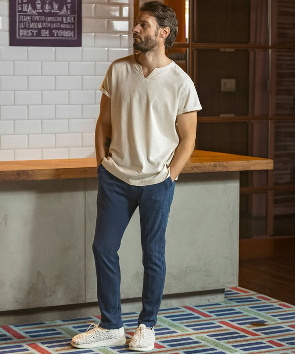 ウノピゥウノウグァーレトレリラックス　リネンブレンドジャガードスラックス