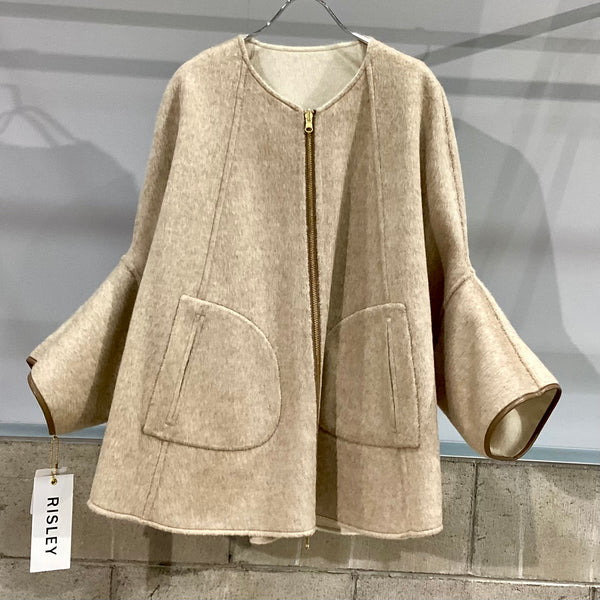 【新品．未使用】RISLEY アウター　ポンチョ RISLEY/リズレイ Reversible wool poncho coat(リバーシブルウール