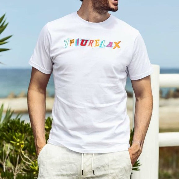 1PIU1UGUALE3 RELAX/ウノピゥウノウグァーレトレ　ROCKロゴ半袖Tシャツ